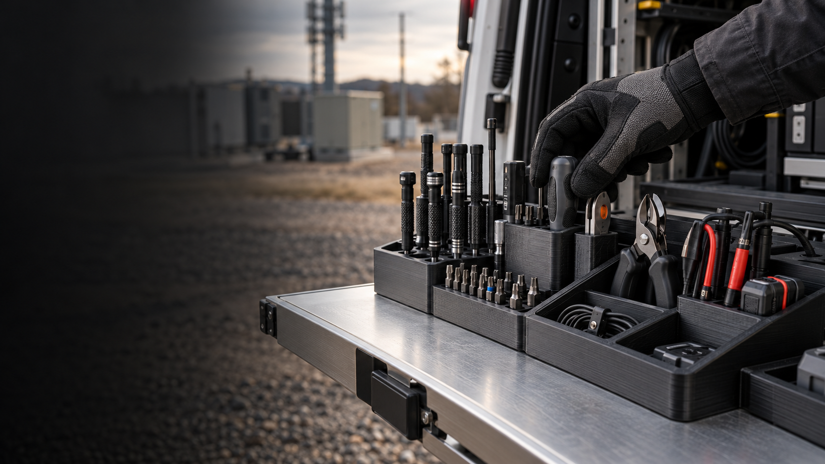 Illustrative concept of a 3D printed field technician tool organizer